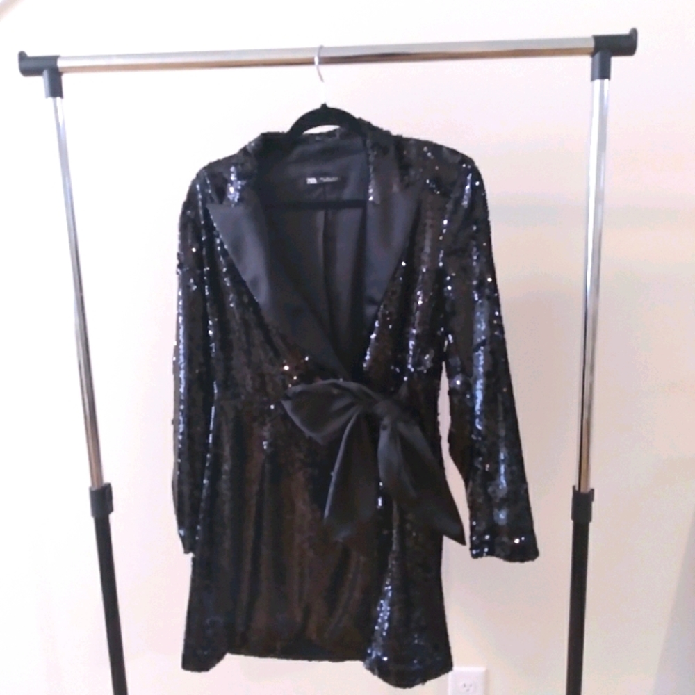 Zara Black Sequined Blazer Dress